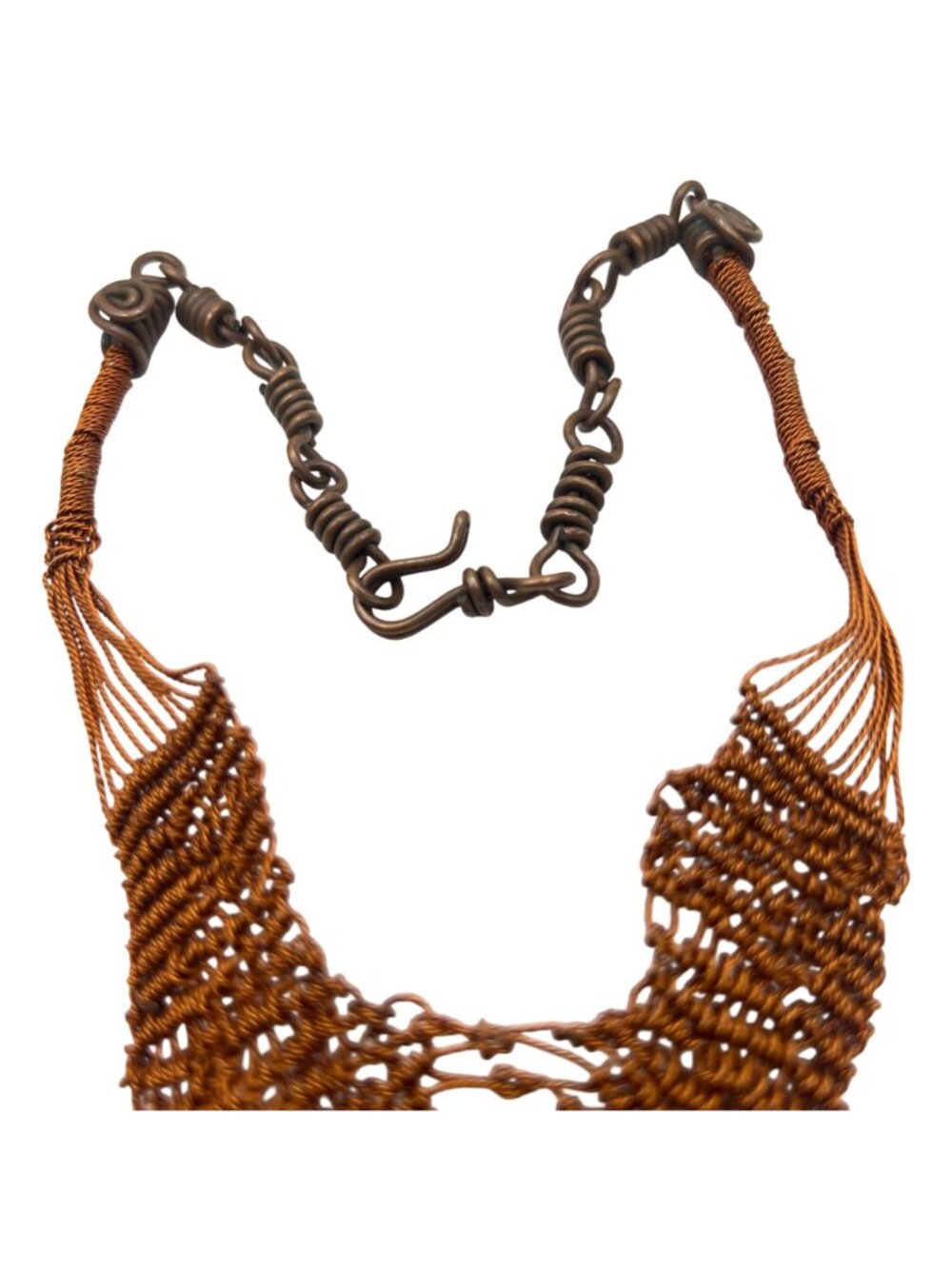 Handmade Copper Wire Wrapped Silver Sheen Obsidian Necklace Boho Statement - Picture 4 of 11